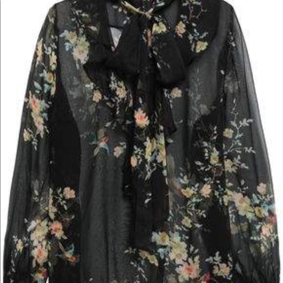 Zimmermann Tops - NWOT Zimmerman black floral pussy tie blouse